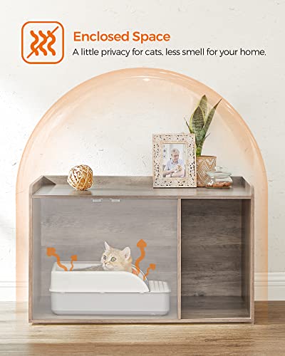 Feandrea Litter Box Enclosure, Cat Litter Box Furniture Hidden, with Front Entry, Modern Cat House for Indoor Cat, Kitty, Side End Table, 32.4 x 20.9 x 19.7 Inches, Greige UPCL001G01