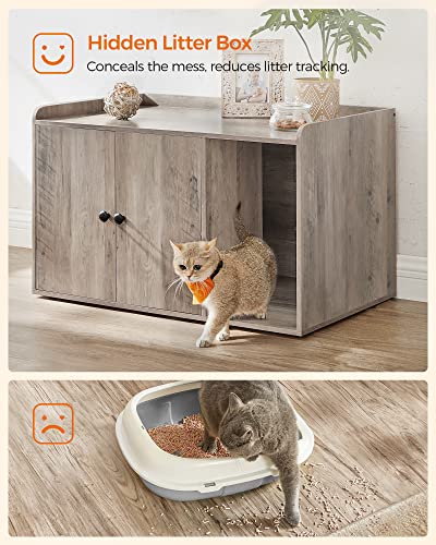 Feandrea Litter Box Enclosure, Cat Litter Box Furniture Hidden, with Front Entry, Modern Cat House for Indoor Cat, Kitty, Side End Table, 32.4 x 20.9 x 19.7 Inches, Greige UPCL001G01