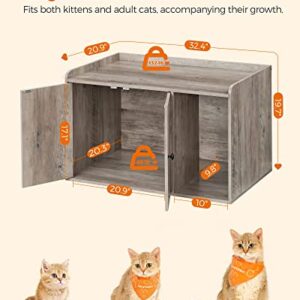 Feandrea Litter Box Enclosure, Cat Litter Box Furniture Hidden, with Front Entry, Modern Cat House for Indoor Cat, Kitty, Side End Table, 32.4 x 20.9 x 19.7 Inches, Greige UPCL001G01