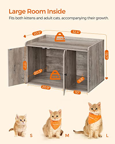 Feandrea Litter Box Enclosure, Cat Litter Box Furniture Hidden, with Front Entry, Modern Cat House for Indoor Cat, Kitty, Side End Table, 32.4 x 20.9 x 19.7 Inches, Greige UPCL001G01