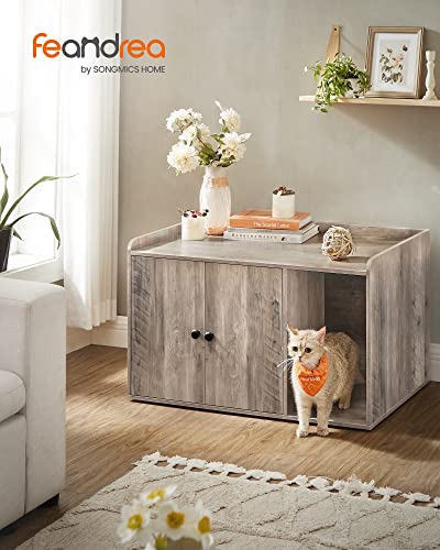 Feandrea Litter Box Enclosure, Cat Litter Box Furniture Hidden, with Front Entry, Modern Cat House for Indoor Cat, Kitty, Side End Table, 32.4 x 20.9 x 19.7 Inches, Greige UPCL001G01