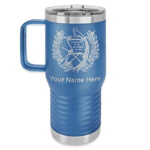 lasergram 20oz vacuum insulated travel mug with handle, flag of guatemala, personalized engraving included (dark blue)