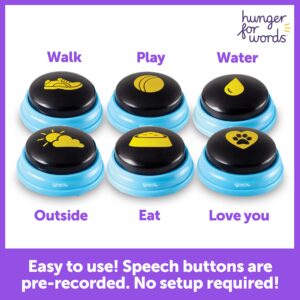 Hunger For Words Talking Pet Essential Words - 6 Piece Set Pre-Recorded Speech Buttons for Dogs, Dog Buttons for Communication