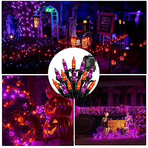 Dazzle Bright 2 Pack Halloween Mini String Lights, 50 LED 16FT Waterproof Battery Operated Fairy Lights, 8 Modes Halloween Decorations for Indoor Outdoor Party Garden Decor (Purple & Orange)