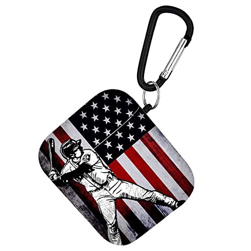 Baseball Player Flag Airpods Case Compatiable with Airpods 1&2 - Airpods Cover with Key Chain, Full Protective Durable Shockproof Personalize Wireless Headphone Case