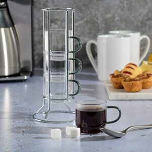 Gibson Soho Lounge Stackable Glass Espresso Cups with Rack, Glass, 4-Piece, 3.8oz