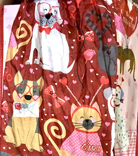 Laminated Valentine’s Day Tote & Printed Scarf Set: Pugs Cats & Kisses