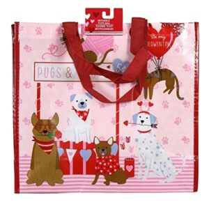 Laminated Valentine’s Day Tote & Printed Scarf Set: Pugs Cats & Kisses