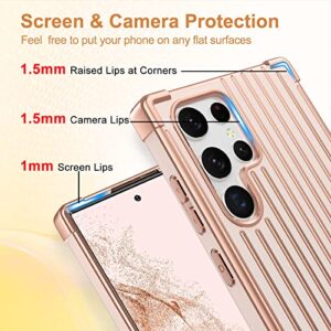 PTUONIU for Samsung Galaxy S22 Ultra Case, Luxury Electroplate Edge Bumper Case Wristband Kickstand Rugged Cover with Fashion Designs for Women Girls,Protective Phone Case for S22 Ultra Rose Gold