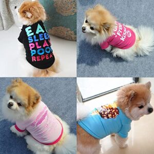 4 Pack Dog Shirt for Small Dog Girl Puppy Clothes, Eat Sleep, Kisses, Ice Cream, Love, Summer Shirt Female Pet Outfits Cat Clothing Funny Dog Cat Apparel Dachshund Yorkie French Bulldog