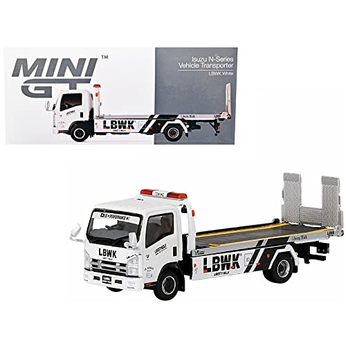 Truescale Miniatures Isuzu N-Series Vehicle Flatbed Transporter RHD (Right Hand Drive) LBWK White LBWK Black 1/64 Diecast Model by True Scale Miniatures MGT00356R