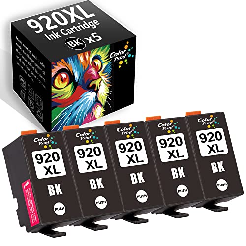 Color Print Compatible 920XL Black Ink Cartridge Replacement for HP 920 XL for Officejet 6500 6500A 6000 7000 7500 7500A E709 Laser Printer (5-Pack)