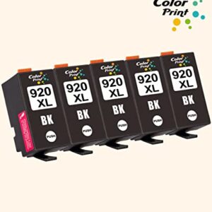 Color Print Compatible 920XL Black Ink Cartridge Replacement for HP 920 XL for Officejet 6500 6500A 6000 7000 7500 7500A E709 Laser Printer (5-Pack)