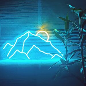 mountains neon sign for wall décor, handmade neon lights wall art for home, apartment, bedroom wall, cafe, office decoration, adjustable bedroom signs gifts with dimmer, 22x11 inches, ice blue- yellow