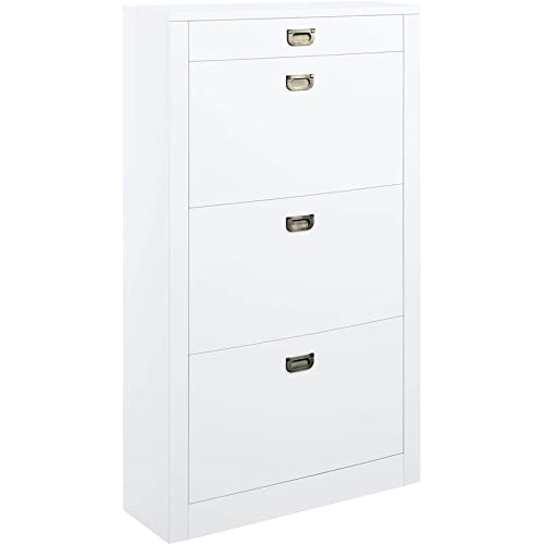 BOWERY HILL Contemporary Shoe Cabinet in White High Gloss Finish