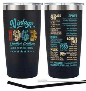 henghere happy 60th birthday gifts for men women, 60 years old gifts, sixty birthday present, funny birthday tumbler cup gifts（black）