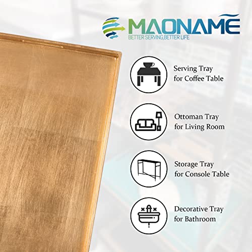 MAONAME Modern Gold Decorative Tray with Handles, Gold Leaf Serving Tray for Coffee Table, Rectangle Bathroom Decor Tray, 15.8" L x 10.2" W x 1.38" H