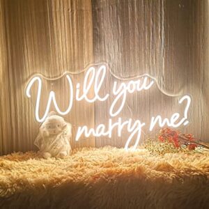 will you marry me neon sign with lights for proposal wedding decorations，25.2 inches large marry me sign for engagement，romantic neon sign wall art for wife，warm white