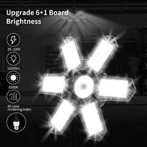 LED Garage Light with 6 Adjustable Panels, 16000 LM Plug in Linkable LED Shop Light, 160W 6500K Deformable Garage Lights Ceiling Led Light Fixtures with Built-in ON/Off Switch(1 Pack)