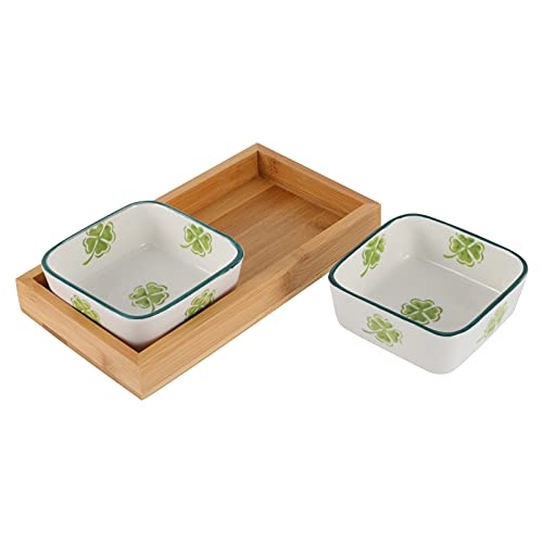 YARDWE Ceramic Snacks Plates Clover Pattern Fruits Nuts Dish St Patricks Day Party Tableware Shamrock Spice Sacue Dish for St Patricks Day Favors