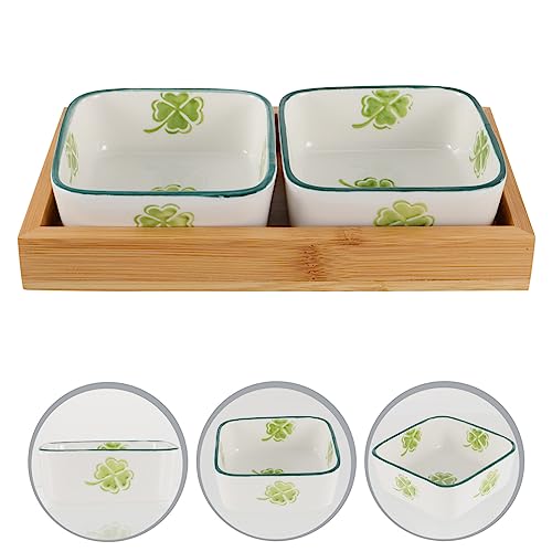 YARDWE Ceramic Snacks Plates Clover Pattern Fruits Nuts Dish St Patricks Day Party Tableware Shamrock Spice Sacue Dish for St Patricks Day Favors