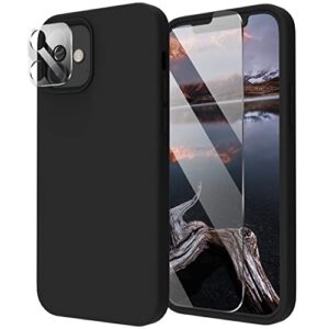 cordking [5 in 1] designed for iphone 12 case, for iphone 12 pro case, with 2 screen protectors + 2 camera lens protectors, shockproof silicone case with microfiber lining, black