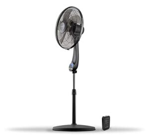 air monster 16" 5-blade, 5 speed adjustable height ultra powerful quiet oscillating standing pedestal fan with remote control, 7.5 hour timer, stand fan for bedroom, black