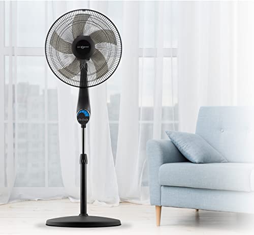 Air Monster 16" 5-Blade, 5 Speed Adjustable Height Ultra Powerful Quiet Oscillating Standing Pedestal Fan with Remote Control, 7.5 Hour Timer, Stand Fan for Bedroom, Black