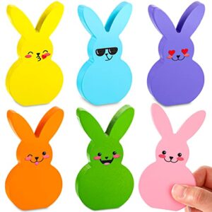 6 pcs easter tray table decorations for home bunny table wooden sign cute wood tabletop peeps decor bunny cutout spring easter tray decorative sign and plaque freestanding craft for party office