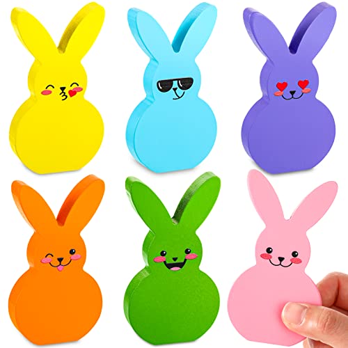 6 Pcs Easter Tray Table Decorations for Home Bunny Table Wooden Sign Cute Wood Tabletop Peeps Decor Bunny Cutout Spring Easter Tray Decorative Sign and Plaque Freestanding Craft for Party Office