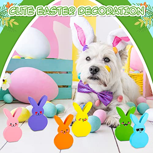 6 Pcs Easter Tray Table Decorations for Home Bunny Table Wooden Sign Cute Wood Tabletop Peeps Decor Bunny Cutout Spring Easter Tray Decorative Sign and Plaque Freestanding Craft for Party Office