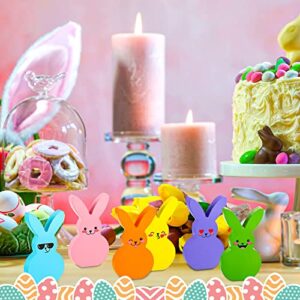 6 Pcs Easter Tray Table Decorations for Home Bunny Table Wooden Sign Cute Wood Tabletop Peeps Decor Bunny Cutout Spring Easter Tray Decorative Sign and Plaque Freestanding Craft for Party Office