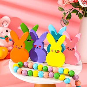 6 Pcs Easter Tray Table Decorations for Home Bunny Table Wooden Sign Cute Wood Tabletop Peeps Decor Bunny Cutout Spring Easter Tray Decorative Sign and Plaque Freestanding Craft for Party Office