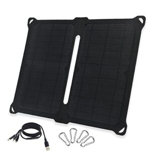 xinpuguang solar charger foldable 14w solar panel protable charger with 2 usb output ports etfe foldable camping travel for tablet ipad cell phone and more 5v device (14w)