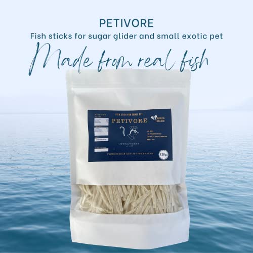 PETIVORE Premium Large Pack Fish Stick for Sugar Glider - Made with Real Fish - Hamster, Squirrel, Chinchillas, Marmoset, Small Exotic Animal Pet Treats, Snacks and Food (120g)