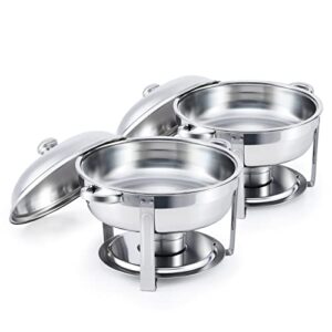co-z chafing dish buffet set of 2, round stainless steel chafer and food warmer kit with food & water pans lids fuel holders, 5 qt buffet serving utensils for restaurant catering parties weddings bbqs
