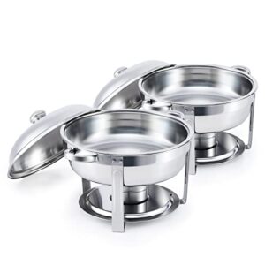 CO-Z Chafing Dish Buffet Set of 2, Round Stainless Steel Chafer and Food Warmer Kit with Food & Water Pans Lids Fuel Holders, 5 qt Buffet Serving Utensils for Restaurant Catering Parties Weddings BBQs