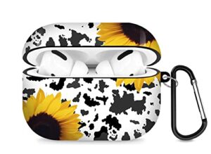 cow sunflower airpods case compatiable with airpods pro - airpods pro cover with key chain, full protective durable shockproof personalize wireless headphone case