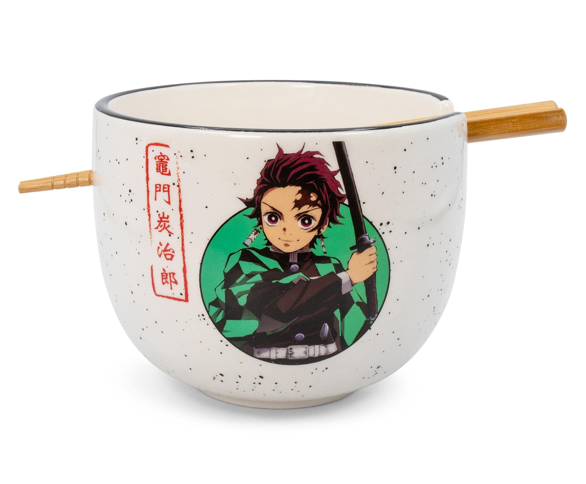 Demon Slayer Tanjiro Kamado Japanese Ceramic Dinnerware Set | Includes 16-Ounce Ramen Noodle Bowl and Wooden Chopsticks | Asian Food Dish Set For Home & Kitchen | Anime Manga Gifts and Collectibles