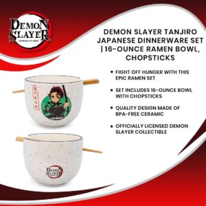 Demon Slayer Tanjiro Kamado Japanese Ceramic Dinnerware Set | Includes 16-Ounce Ramen Noodle Bowl and Wooden Chopsticks | Asian Food Dish Set For Home & Kitchen | Anime Manga Gifts and Collectibles