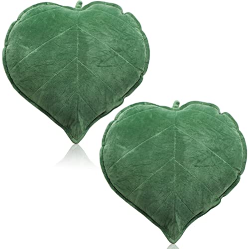 2 Pieces Leaf Shaped Throw Pillow Cushion 20 x 20 Inch 3D Leaf Shaped Throw Pillow Leaves Plant Pillow Home Decoration for Car Bedroom Sofa Couch Living Room (Dark Green)