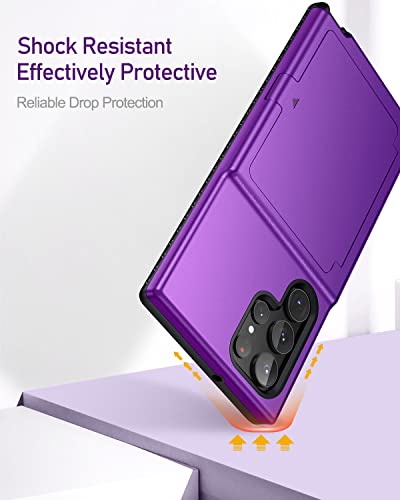 WeLoveCase Samsung Galaxy S22 Ultra Case Wallet Case with Credit Card Holder & Hidden Mirror, All-Round Protection Shockproof Phone Cover Designed for Samsung Galaxy S22 Ultra, 6.8 Inch Purple