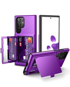 welovecase samsung galaxy s22 ultra case wallet case with credit card holder & hidden mirror, all-round protection shockproof phone cover designed for samsung galaxy s22 ultra, 6.8 inch purple