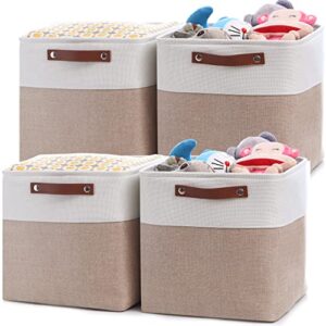 kerhouze 13 inch fabric storage cubes bins cubby storage bins foldable cube organizer bins baskets for organizing with pu handles for shelves nursery