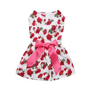 dog dresses thin princess dress bowknot floral with elegant ribbon skirt pet clothes for small dogs on wedding holiday birthday (s)