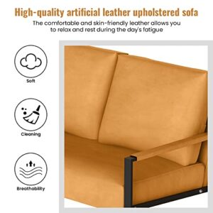 DKLGG Mid-Century Loveseats Sofa Couch, Solid Leathaire Loveseat Sofa, Upholstered Faux Leathaire Couch 2-Seat Metal Armchair, Lounge Accent Chair for Living Room, Small Space, Studio, Apartment