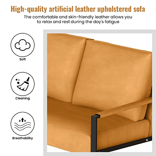 DKLGG Mid-Century Loveseats Sofa Couch, Solid Leathaire Loveseat Sofa, Upholstered Faux Leathaire Couch 2-Seat Metal Armchair, Lounge Accent Chair for Living Room, Small Space, Studio, Apartment