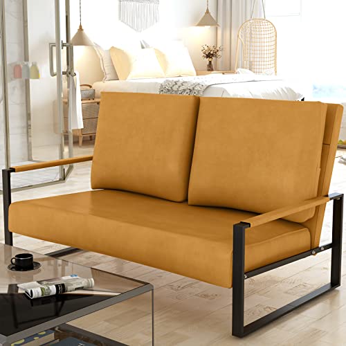 DKLGG Mid-Century Loveseats Sofa Couch, Solid Leathaire Loveseat Sofa, Upholstered Faux Leathaire Couch 2-Seat Metal Armchair, Lounge Accent Chair for Living Room, Small Space, Studio, Apartment