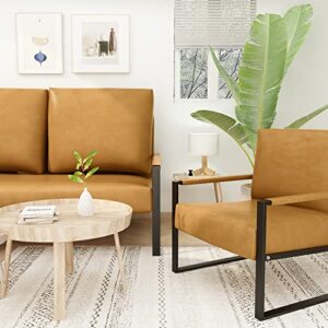 DKLGG Mid-Century Loveseats Sofa Couch, Solid Leathaire Loveseat Sofa, Upholstered Faux Leathaire Couch 2-Seat Metal Armchair, Lounge Accent Chair for Living Room, Small Space, Studio, Apartment