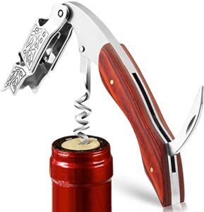hoomil professional waiter corkscrew wine opener, 3-in-1 manual wine key with foil cutter & dual hinge fulcrum (rosewood)